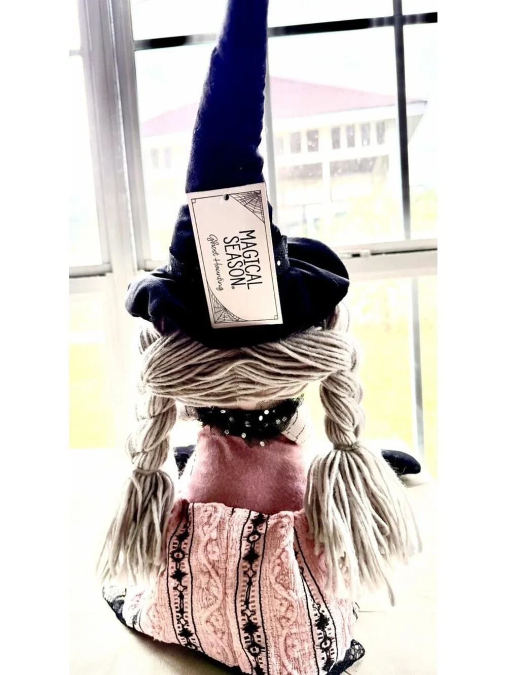 Pink Halloween Shelf Sitter Plush Witch Doll Holding Ghost 18” By Magical Season